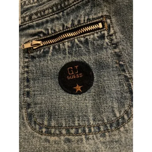 Vintage Y2K GUESS Jeans Mini Skirt FUZZY FLEECE Trim Zip Denim Size 29 8 M RAVER - Picture 7 of 8